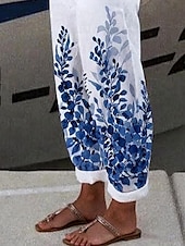cheap Straight-Leg Pants-Women&#039;s Chinos Vacation Vintage Ethnic Style Ankle-Length High Waist Floral Graphic Leaf Pocket Soft Outdoor Breathable Inelastic Vacation Street Causal White-Blue Purple Green Khaki Summer Spring