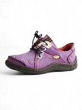 abordables Baskets femme-Chaussures décontractées à lacets en cuir violet pour femmes – Chaussures rétro confortables faites à la main pour le quotidien, les voyages et les activités de plein air