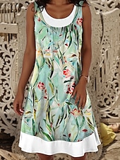 preiswerte Blumenkleid-Damen Minikleid T-Shirt-Kleid Sommerkleid A Linie Kleid Urlaub Lässig Täglich Normale Passform Blumen Grafik Ärmellos Rundhalsausschnitt Gelb Blau Grün Sommer Frühling Herbst