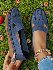 preiswerte Damenhausschuhe und -halbschuhe-Atmungsaktive Flyknit Cut-Out-Loafer für Damen – leichte, lässige Schlupfschuhe für Gartenarbeit und Outdoor-Aktivitäten