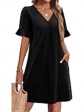 preiswerte Weißes Kleid-Damen Minikleid Sommerkleid Lässig Täglich Normale Passform Einfach Kurzarm V Ausschnitt Schwarz Blau Fuchsie Grün Sommer