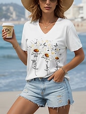 ieftine Umor &amp; Citate tricou-Pentru femei Tricou Grafic Animal Scrisă Epocă Stilat Clasic Manșon scurt În V Topuri obișnuite Zilnic Imprimeu Negru Alb Galben Roșu-aprins Albastru piscină Vară Primăvară