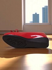 baratos Sapatilhas e Mocassins de mulher-sapatilhas femininas de couro envernizado vermelho com laço - sapatos sociais clássicos de bico redondo e sem cadarço para adolescentes e mulheres, ideais para a escola, trabalho e roupas casuais do