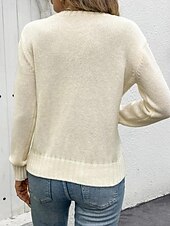 preiswerte Damen Einfache Oberteile-Damen Pullover Täglich Stilvoll Lässig Einfarbig Gerippt Rundhalsausschnitt Gestrickt Langarm Normale Oberteile Stricken Täglich Ferien Ausgehen Aprikose Frühling Herbst