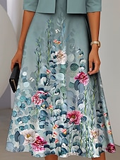 preiswerte Blumenkleid-Damen Kleid-Set A Linie Kleid Sommerkleid Lässig Halbformelle Kleider Ombre Blumen Druck Midikleid Halbarm V Ausschnitt Urlaub Date Rosa Blau Purpur Sommer Frühling Normale Passform