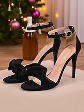 abordables cocktail-Sandales à talons hauts en velours rouge pour femmes, avec bride à la cheville - talons aiguilles élégants pour les fêtes de Noël et les occasions formelles