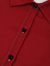 preiswerte Elegante Blumenkleider-Damen Langes Kleid Maxikleid Hemdblusenkleid Freizeitkleid Elegant Mode Modern Outdoor Party Ferien Normale Passform Farbblock Langarm Hemdkragen Wein Frühling Herbst