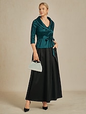 ieftine Topuri imbracate-Pentru femei Bluză Topuri de seară Elegant Metalic Stilat Lungime Manșon 3/4 În V Topuri obișnuite Invitat la nunta Serată Semi formal cravata fata Verde Smarald Primăvară, toamnă, iarnă, vară