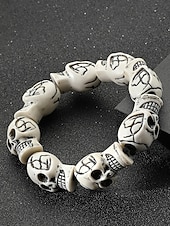 baratos Acessórios de Halloween-Pulseira masculina de contas de caveira de Halloween – pulseira punk gótica de resina elástica para festas, cosplay e fantasias