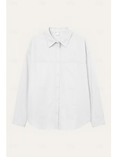 billige Skjorter-dameskjorte i 100 % bomull ensfarget elegant hverdag stilig langermet skjortekrage vanlig topper arbeid daglig ferie hvit gul rosa blå grønn vår, høst, vinter, sommer