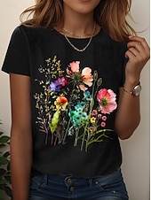 billige Blomster t-skjorte-Dame T skjorte Blomstret Grafisk Planter Årgang Stilfull Klassisk Kortermet Crew-hals Vanlige topper Daglig Ut på byen Helg Trykt mønster Svart Hvit Rosa Blå Himmelblå Sommer Vår Høst
