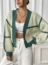 preiswerte Strickjacken und Oberbekleidung-Damen Strickjacke Mode Farbblock Gerippt Kapuze Patchwork Gestrickt Langarm Normale Oberteile Stricken Ferien Ausgehen Wochenende Schwarz Rosa Herbst