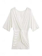 preiswerte Damen Einfache Oberteile-Damen Minikleid Freizeitkleid Etui-Kleid Sommerkleid Gerafftes Kleid Mode Modern Täglich Strand Wochenende Normale Passform Einfach Dreiviertelarm V Ausschnitt Schwarz Weiß Rosa Rote Sommer Frühling