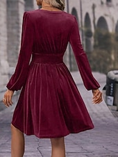 ieftine Rochie simplă-Pentru femei Rochie Mini Rochie casual Rochie de iarnă Modă Modern Zilnic Sfârșit de săptămână Fit regulat Simplu Manșon Lung În V Negru Roșu-aprins Trifoi Vară