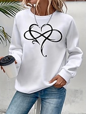 billige Kunst og design topper-Dame Genser med genser Hjerte Grafisk Mote Fritid Langermet Crew-hals Vanlige topper Gate Hverdag Avslappet Trykt mønster Svart Hvit Høst Vinter