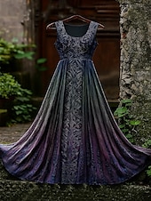 abordables Robes Boho-Robe longue vintage viking celtique à motif dégradé pour femme, robe d&#039;été, robe trapèze, robe nuisette, robe plissée, vacances, décontractée, bohème, plage, coupe classique, graphique, sans manches,