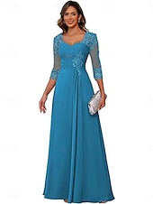 billige Gulvlengde-A-linje Kjole til brudens mor Elegant Enkel V-hals Gulvlengde Chiffon 3/4 ermer med Ensfarget 2025
