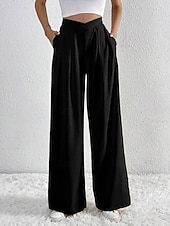 economico gamba larga e vita alta-Per donna Gamba larga Pantaloni Streetwear Casual Lungo Vita Alta Semplice Traspirabilità Morbido Micro-elastico Vacanza Streetwear Abbigliamento quotidiano Nero Rosa Blu chiaro Albicocca Autunno