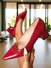 preiswerte Block Heels-Marineblaue Pumps aus Lackleder mit Blockabsatz für Damen – elegante Schuhe mit Krokodilprägung und spitzer Spitze fürs Büro, Partys und formelle Anlässe