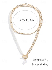 abordables Collier pour femme-Collier femme en or à plusieurs couches et pendentif en perles – bijoux élégants en alliage pour cocktails, mariages et tenues de bureau