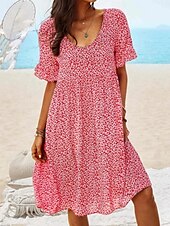 abordables Robes fleuries-Femmes Mini Robe Robe ajustée et évasée Occasionnel Extérieur Sortir Coupe régulière Fleuri Manche Courte Col Rond Bleu Ciel Jaune Rouge Bleu de minuit Été Printemps