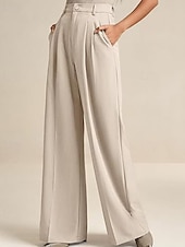 billiga breda ben och hög midja-Dam Brett skaft Byxor Streetwear Ledigt Fullängd Naturlig Slät Elastisk midja Bekväm Gata Helgdag Dagliga kläder Aprikos Grå Svart Vit Höst Normal