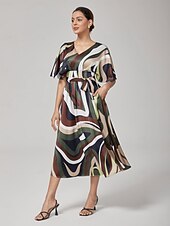voordelige Bloemenjurken-Dames Vrouw Casual jurk Halflange jurk Regenboog Korte mouw camouflage Zomer Lente Meerdere Seizoenen V-hals Vakantie Modern XS S M