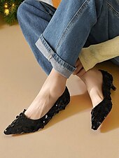 cheap Nightlife Party-Women&#039;s Silver Sequin Pointed Toe Flats - Sparkly Slip-On Dress Shoes for Cocktail Parties and Evening Events