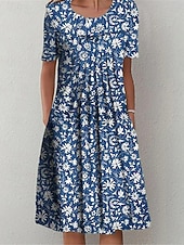 abordables Robes fleuries décontractées-Femmes Robe Midi Robe Décontractée Robe d&#039;été Mode Moderne Quotidien Plage Week-end Coupe régulière Fleuri Manche Courte Col ras du cou Blanche Rouge bleu marine Bleu Roi Été