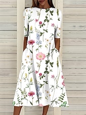 economico Abito Floreale-Per donna Abito Midi Vestito T-Shirt Abito a trapezio Abito Estivo Vacanza Casual Spiaggia Data Abito Estivo Vestibilità regolare Floreale Grafico Manica Corta Girocollo Bianco Rosa Blu Azzurro cielo
