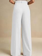 billiga breda ben och hög midja-Dam Brett skaft Byxor Streetwear Ledigt Fullängd Naturlig Slät Elastisk midja Bekväm Gata Helgdag Dagliga kläder Aprikos Grå Svart Vit Höst Normal