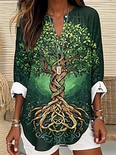 billige Kvinne Boho Topper-Dame Bluse Blomstret Grafisk Blad Elegant Stilfull Langermet V-hals Vanlige topper Daglig Ferie Trykt mønster Blå Dusty Blue Lys Lilla Lilla Oransje Sommer Vår