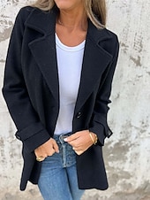 preiswerte Trenchcoats-Damen Winterjacke Mantel Freizeitjacke Warm Bequem Tasche Knöpfe Mode Modern Lässig Einfach Outdoor Straße Ausgehen Einreihig Regulär Steigendes Revers Normale Passform Langarm Oberbekleidung Schwarz