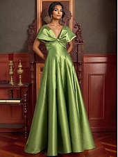 ieftine Rochii de Seară-Rochie de seară elegantă, linie A, rochie formală de mireasă, lungime la podea, cu umerii goi, decolteu în V, satin elastic cu buzunar, 2025