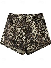 levne Džínové šortky-Dámské Kraťasy Kalhoty Šik ven Na běžné nošení Krátký Přírodní Leopard Kapsy Elastický pas Pohodlný Pohodlné Dovolená Jdeme ven Hnědá Léto Běžný