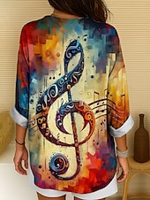 preiswerte Damen Streifen- und geometrische Oberteile-Musikfestival Damenbluse Langarm Tunika Ombre Grafik Geometrisch Elegant Vintage Tropisch Langarm V-Ausschnitt Reguläre Tops Tägliche Urlaub Druck Gelb Blau Fuchsia Sommer Frühling