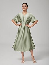 economico Abiti floreali-Femminile Vestito Casual Abito Midi Verde Manica Corta Maniche Corte Semplice Estate Primavera Interstagionale Scollo a V Elegante Moderno XS S M