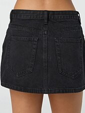 billige Vanlige skjørt-Dame الالتفاف Fritid Mini Mellomhøyt liv Skjørt عادي Lomme Mikroelastisk Feriereise Gate Svart Blå Himmelblå Sommer Denimstoff