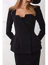 abordables Costumes-pantalons pour maman-Haut de costume pour femme, haut péplum en crêpe extensible, élégant, simple, col carré, manches longues, avec boutons, couleur unie, 2025