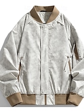 economico Giubbotti Casual-Per uomo Giacca Giacca Casual All&#039;aperto Vacanza Caldo Cerniera Tasca Autunno Inverno Semplice Moda Comfort Colletto Mao Regolare Nero Cachi Giacca