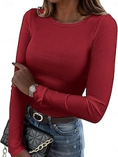 cheap Plain Tops-Women&#039;s Blouse Solid Color Stylish Basic Casual Long Sleeve Crew Neck Regular Tops Daily White Red Orange Gray Summer Spring