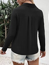 economico Top Semplici da Donna-Camicia da donna con bottoni blusa unicolore elegante casual a maniche lunghe scollata a V colletto regolare eleganti quotidiani stampa nera bianca blu fucsia estate primavera