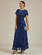 abordables Robe de cocktail-Femmes Robe maxi Robe fourreau Élégant Fête cocktail Coupe régulière Couleur Unie Manche Courte Col ras du cou bleu marine Été Printemps