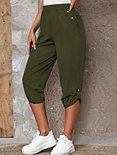 economico Pantaloni-Per donna Pantaloni capri Chinos Moda Streetwear Casual Lunghezza al polpaccio Vita Alta Semplice Tasca Fascia Elastica Comodo Morbido Confortevole Micro-elastico All&#039;aperto Streetwear Blu Cachi