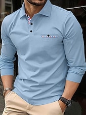preiswerte Klassisches Poloshirt für Herren-Herren Business-Polo Golfshirt Straße Lässig Revers Langarm Basic Modern Einfach Knöpfe Frühling Herbst Ganzjahres Normale Passform Schwarz Weiß Blau Marineblau Business-Polo