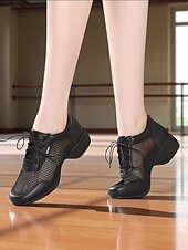 お買い得  ダンススニーカー-女性用通気性メッシュジャズダンススニーカー - プロの練習やパフォーマンスに最適な軽量レースアップシューズ