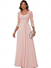 billige Gulvlengde-A-linje Kjole til brudens mor Elegant Enkel V-hals Gulvlengde Chiffon 3/4 ermer med Ensfarget 2025