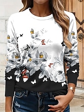 economico T-shirt floreale-Per donna Maglietta Floreale Grafico Farfalla Vintage Elegante Classico Manica Lunga Girocollo Top Regolari Quotidiano Stampato Giallo Rosso Blu Viola Verde Estate Primavera Autunno