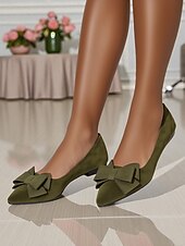 abordables Ballerines femme-ballerines en daim vert pour femmes avec gros nœud - ballerines chics et confortables pour une tenue décontractée et de jour