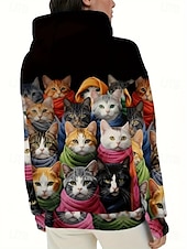 preiswerte Tiere Tops-Damen Kapuzenpullover Grafik Tiermotiv Katze Vintage Mode Western Langarm Mit Kapuze Normale Oberteile Straße Alltagskleidung Lässig Druck Fronttasche Schwarz Herbst Winter